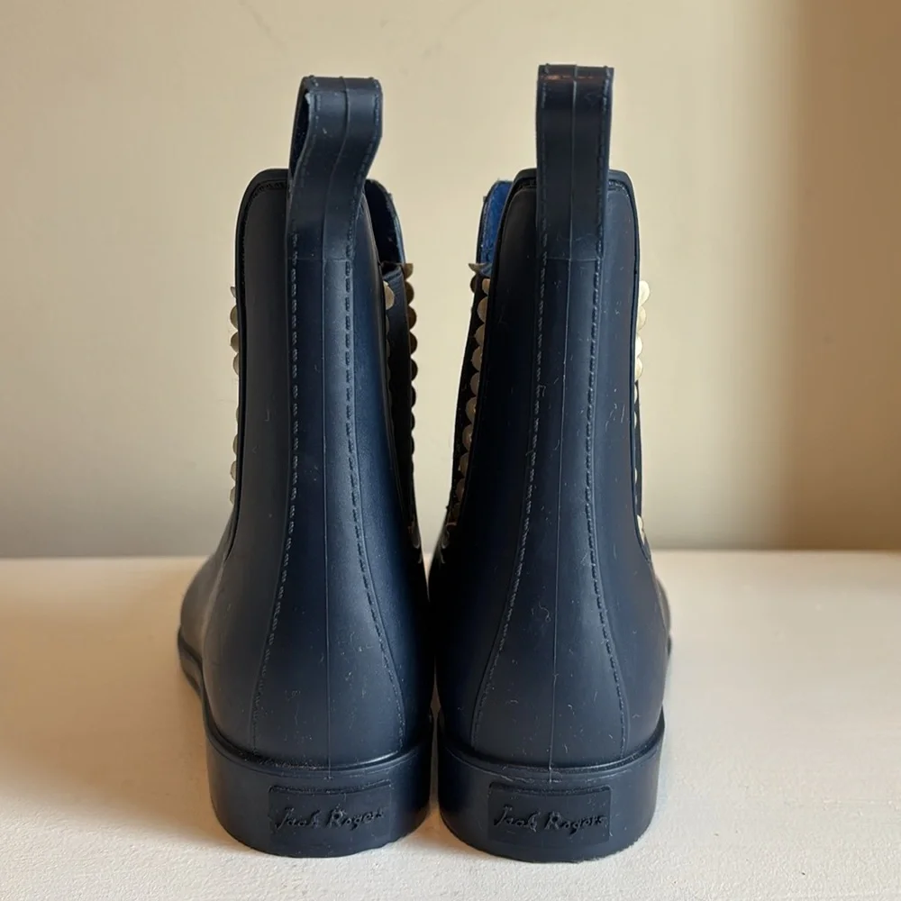 Jack Rogers Sallie Rain Boot Matte Navy Gold Scallop Detail Size 7 - Picture 5 of 9